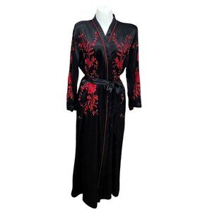 Cabernet Satin Robe M Embroidered Red Black